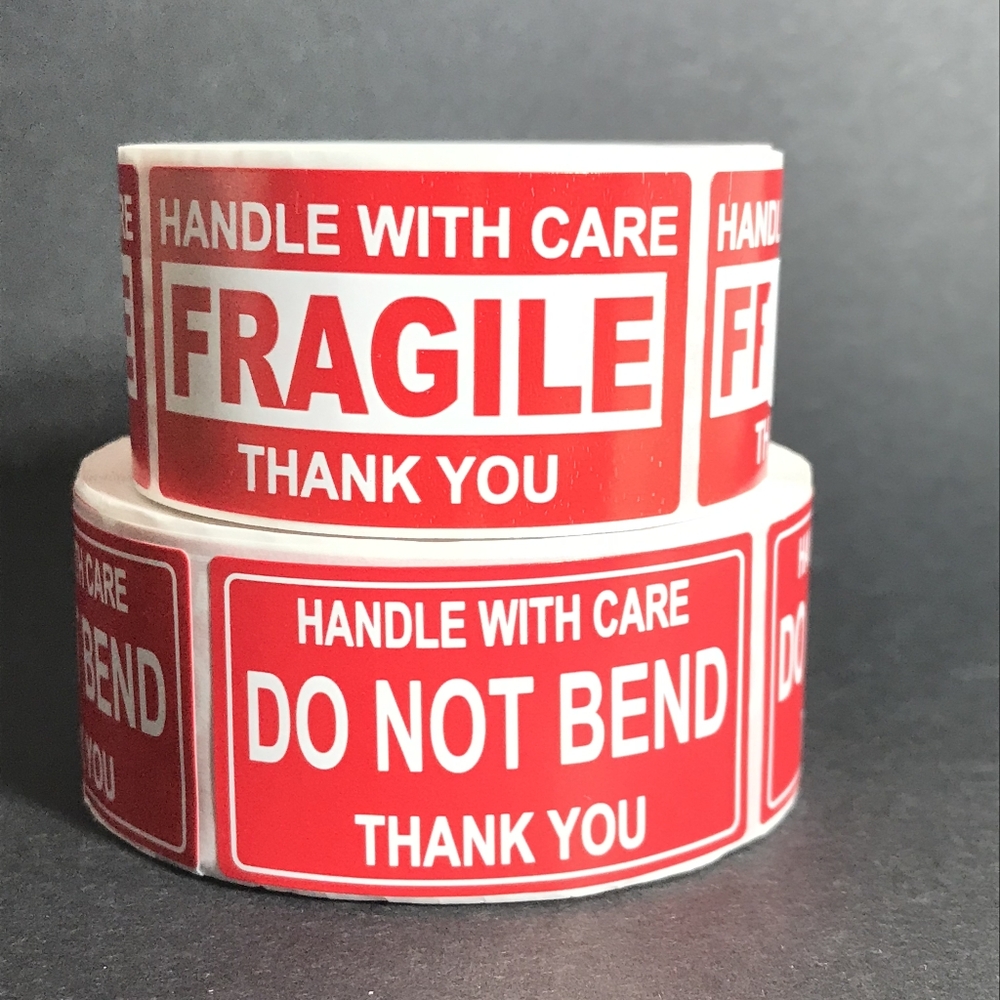100 Red Fragile Handle W Care Stickers &100 Handle W Care  Do Not Bend